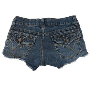 Wet Seal Denim Shorts Juniors Size S Blue Studded‎ Pockets Frayed Hem